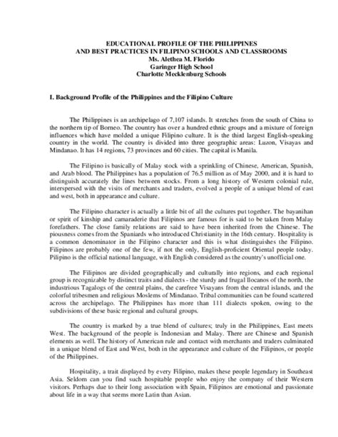 EDUCATIONAL PROFILE OF THE PHILIPPINES AND BEST .
